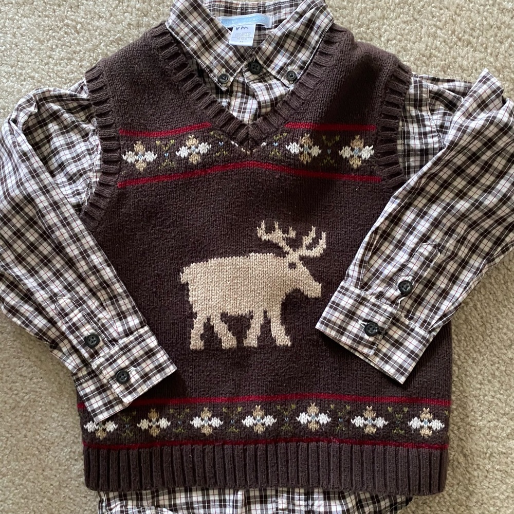 4T Janie and Jack holiday sweater vest and matching button down collared shirt